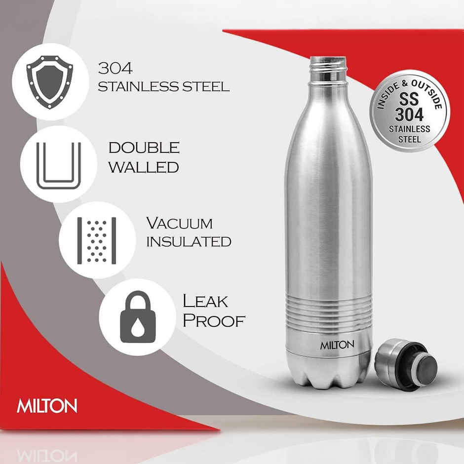 Milton Thermosteel Duo Dlx 24 Hours Hot and Cold Water Bottle | Silver | 1 L