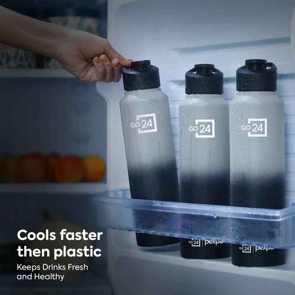 Go24 | Pexpo Craft Pro Stainless Steel Sports | Fridge Water Bottle with Sipper Cap | Grey and Black Ombre