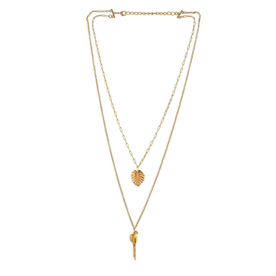 Voylla Hawaii Double-Layered Monstera And Tropical Bird Necklace