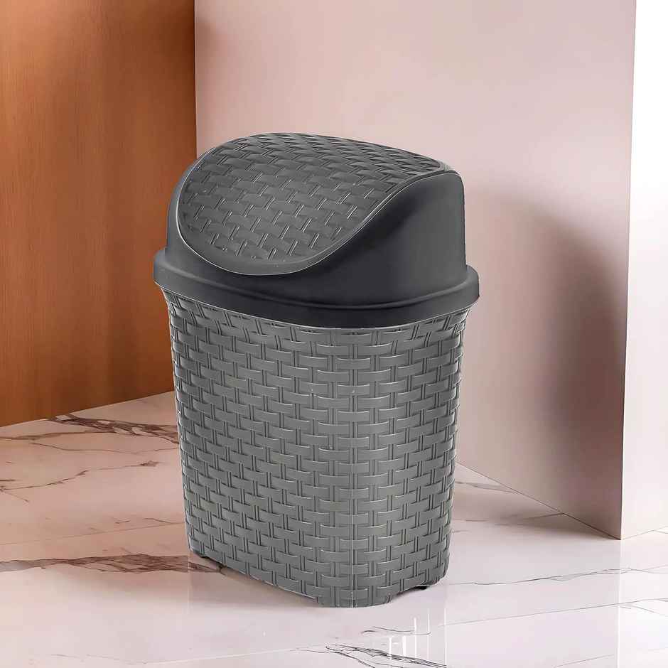 Kuber Industries Plastic Dustbin with Swing Lid | 7 L | Pack of 2 (Grey)