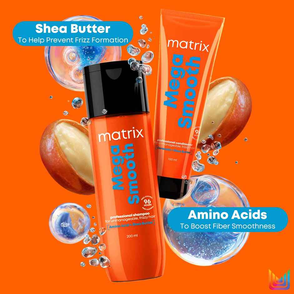 Matrix Mega Smooth Shampoo Conditioner Combo, Defy Frizz For 4 Days, For All Hair Type, Paraben-free