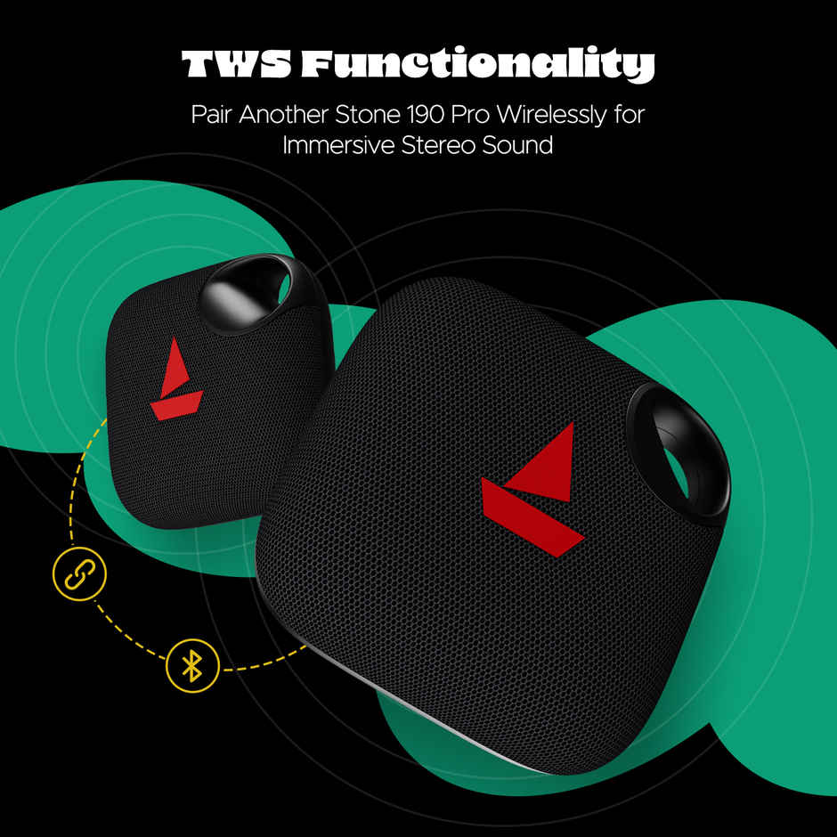 boAt Stone 190 Pro Bluetooth Speaker, 12 HRS Playback, TWS Feature & IPX6 Splash Resistance 5 W Bluetooth Speaker, Mono Channel - Raging Black