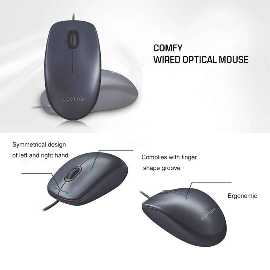 Bestor 2 In 1Combo Comfy Optical Wired Mouse With Gaming Mouse Mat Base Waterproof,1.5M Cable Length