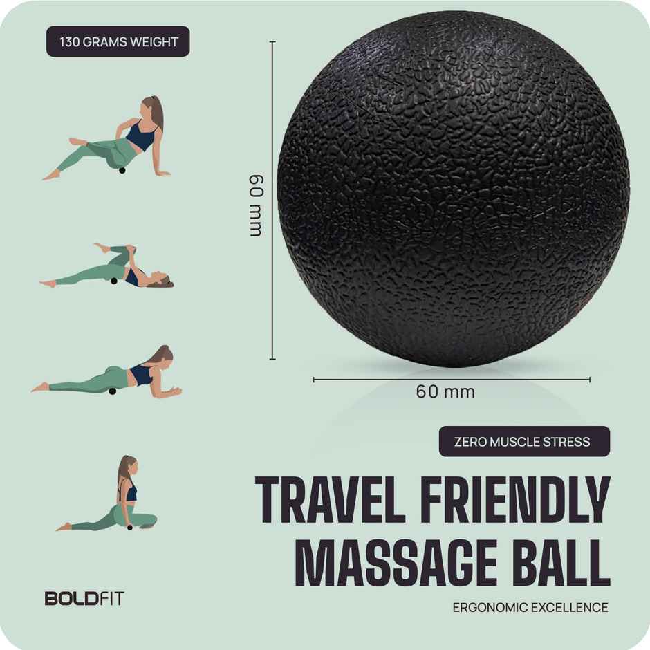 Boldfit Lacrosse Massage Ball For Physiotherapy High Density Massage Roller For Pain Relief Black