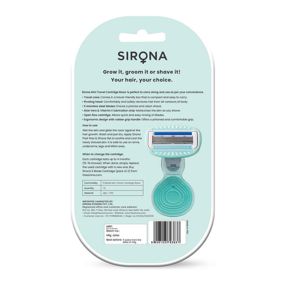 Sirona 5 Blade Mini Travel Cartridge Hair Removal Razor