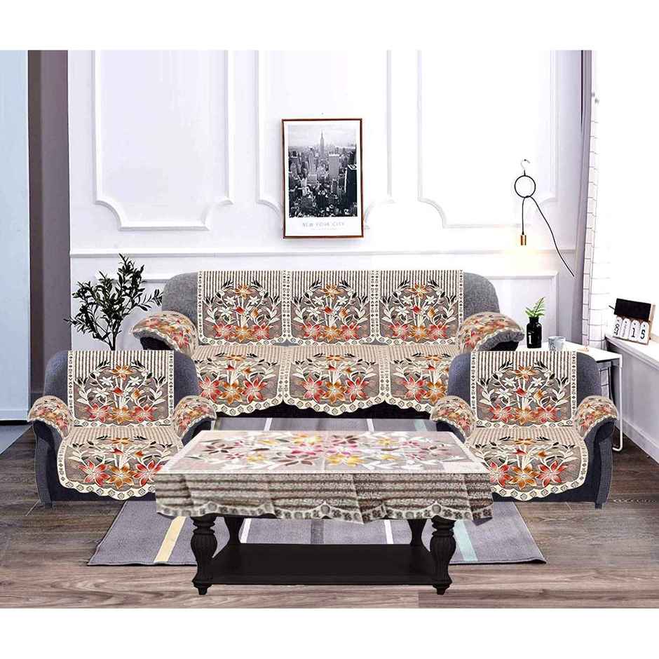 Kuber Industries Flower Design Cotton Floral 5 Seater Sofa Cover Set with 6 Pcss Arms Cover