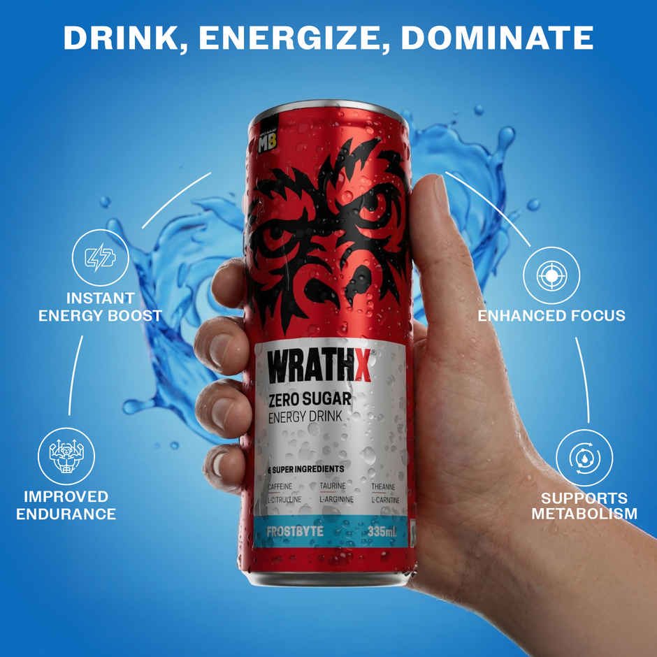 MuscleBlaze Wrathx Zero Sugar Energy Drink Frostbyte