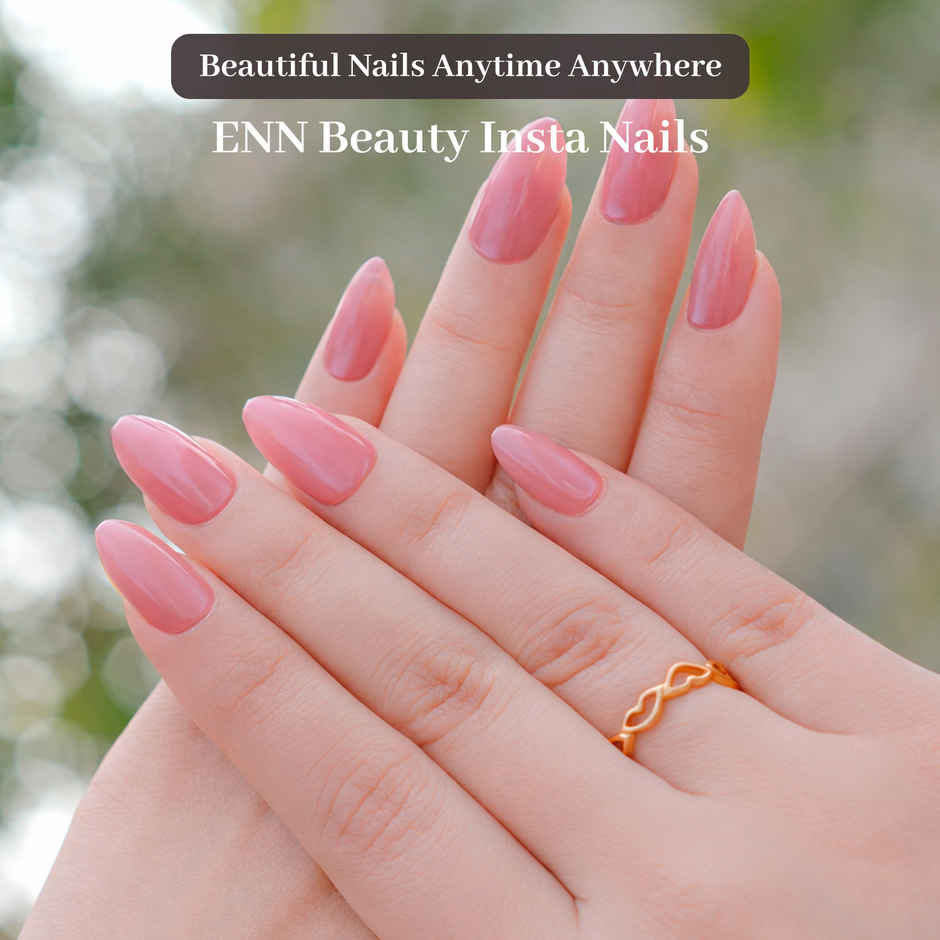 ENN Beauty Insta Nails Reusable UV Coated Press On Kit Blush Crush Medium Almond