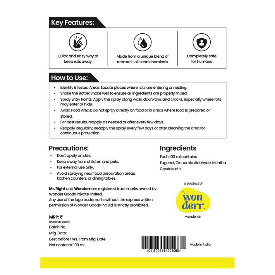 Mr. Right Herbal Rat Repellent Spray for Car & Home | Chemical-Free
