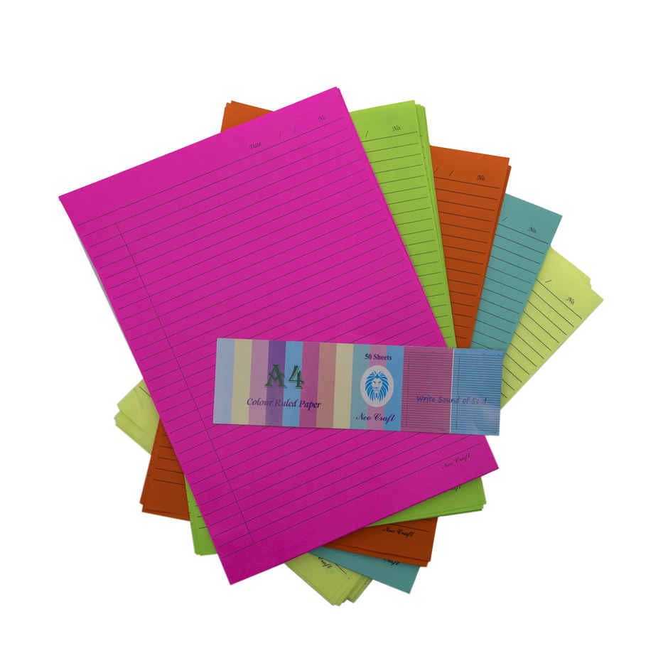 A/4 Size Bright Shades Colour Ruled Paper 50 Sheets Five Colour