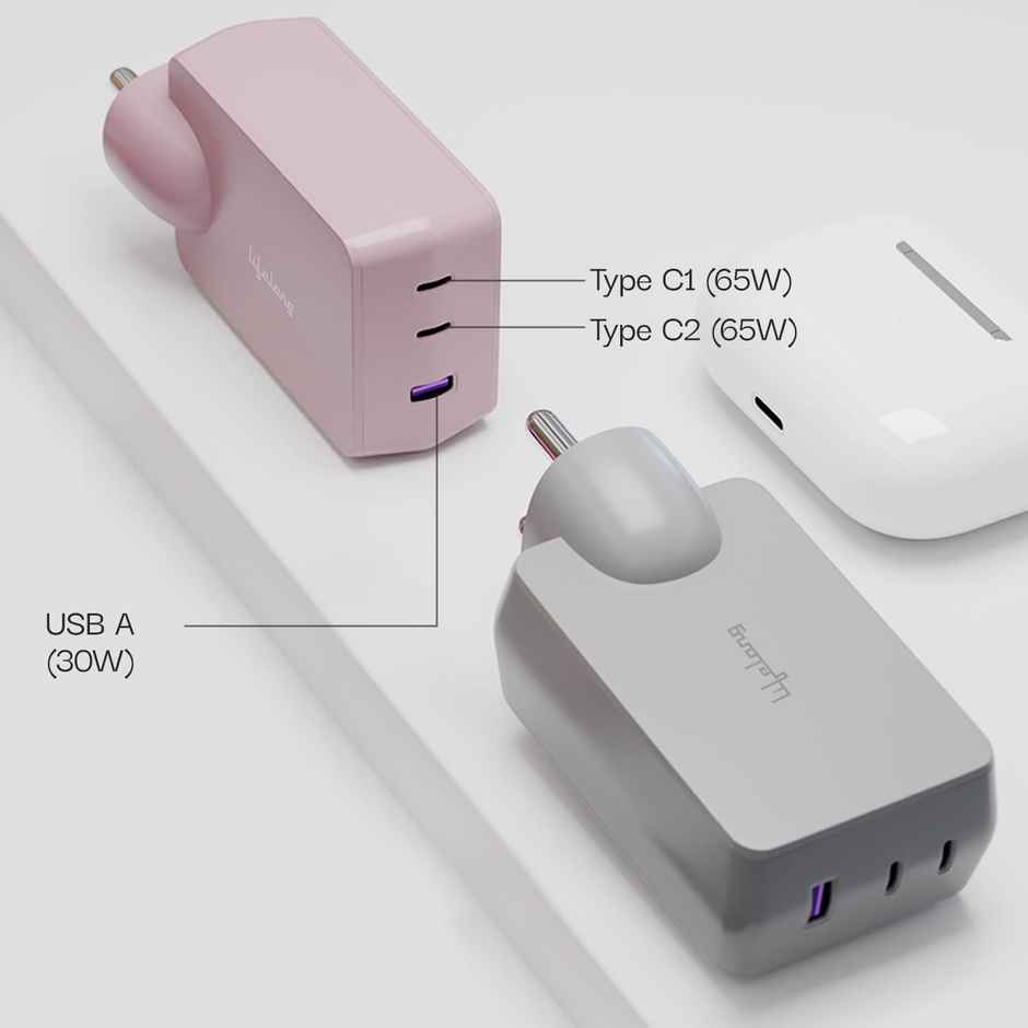 Lifelong 65W GaN SuperFast WallCharger|3-Port Output(2 Type C&1 USB A)Compatible-Laptop,Phone