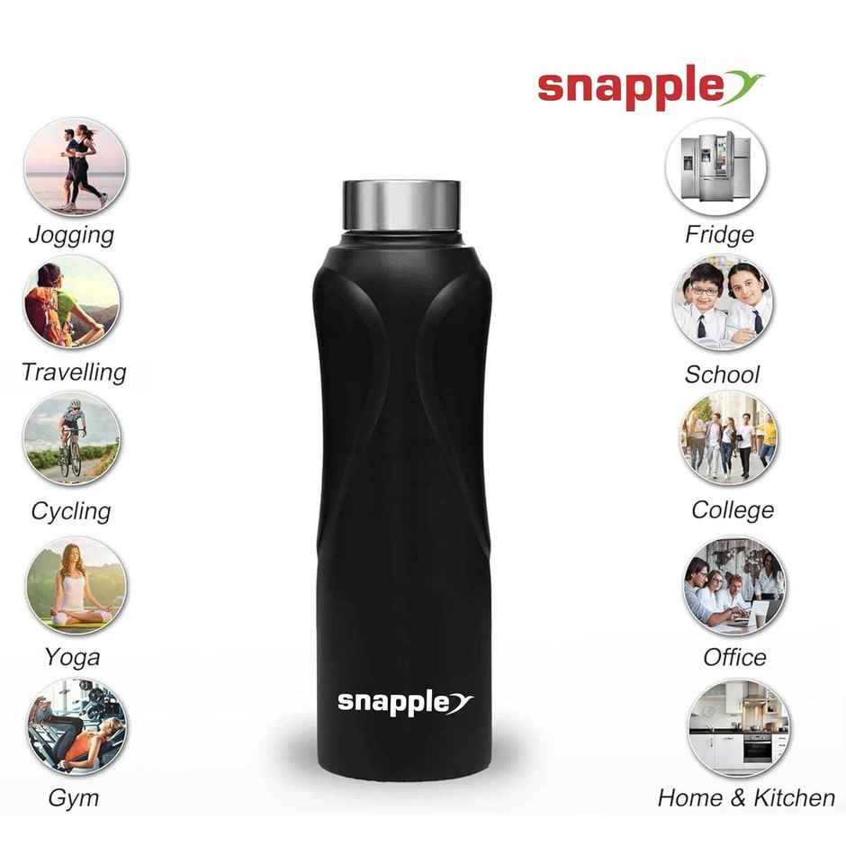 Snapple Stainless Steel Breeze Single Wall Fridge Water Bottle | Black | 1 L