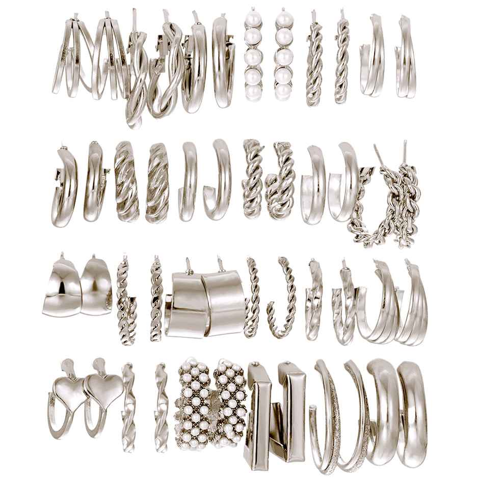Shining Diva Fashion 24 Pairs Combo Set Latest Stylish Hoop Earrings for Women and Girls | 15617er