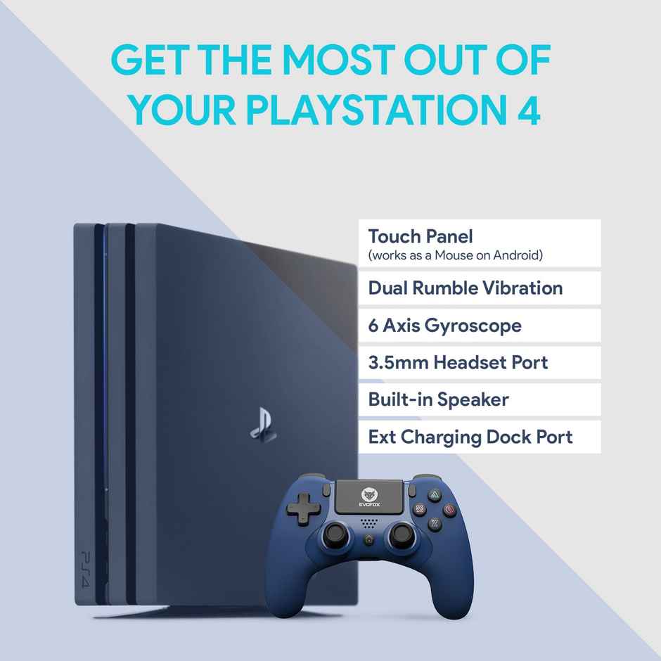 EvoFox Elite Play ps4 controller dualshock 4, iPad & iPhones | Bluetooth 5 | Dual Vibration | 6 Axis Gyro Sensor | 10 Hours of Game Play | Touch Panel | Built in Speaker | 3.5 mm Headset Port - Blue