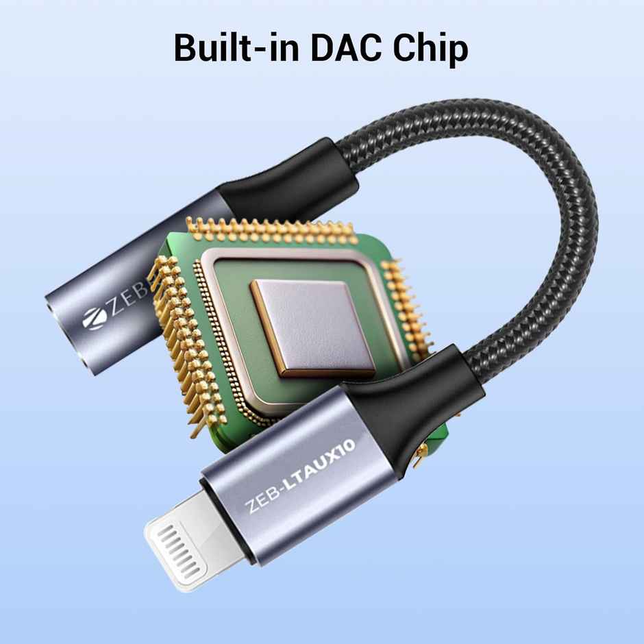 Zebronics LTAux10, Lightning to 3.5 mm Converter, Built-in DAC Chip, Braided Cable