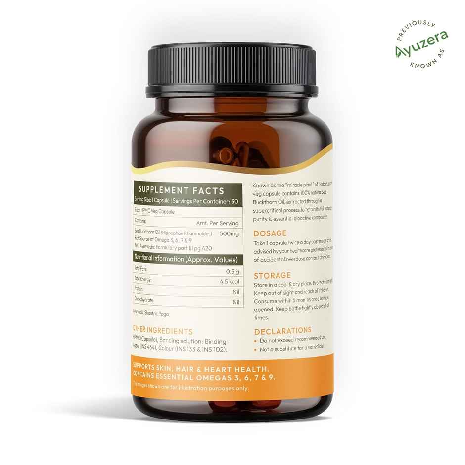 Wellwith Sea Buckthorn Berry Oil Vegan Omega 7 500 mg | Veg HPMC Capsules