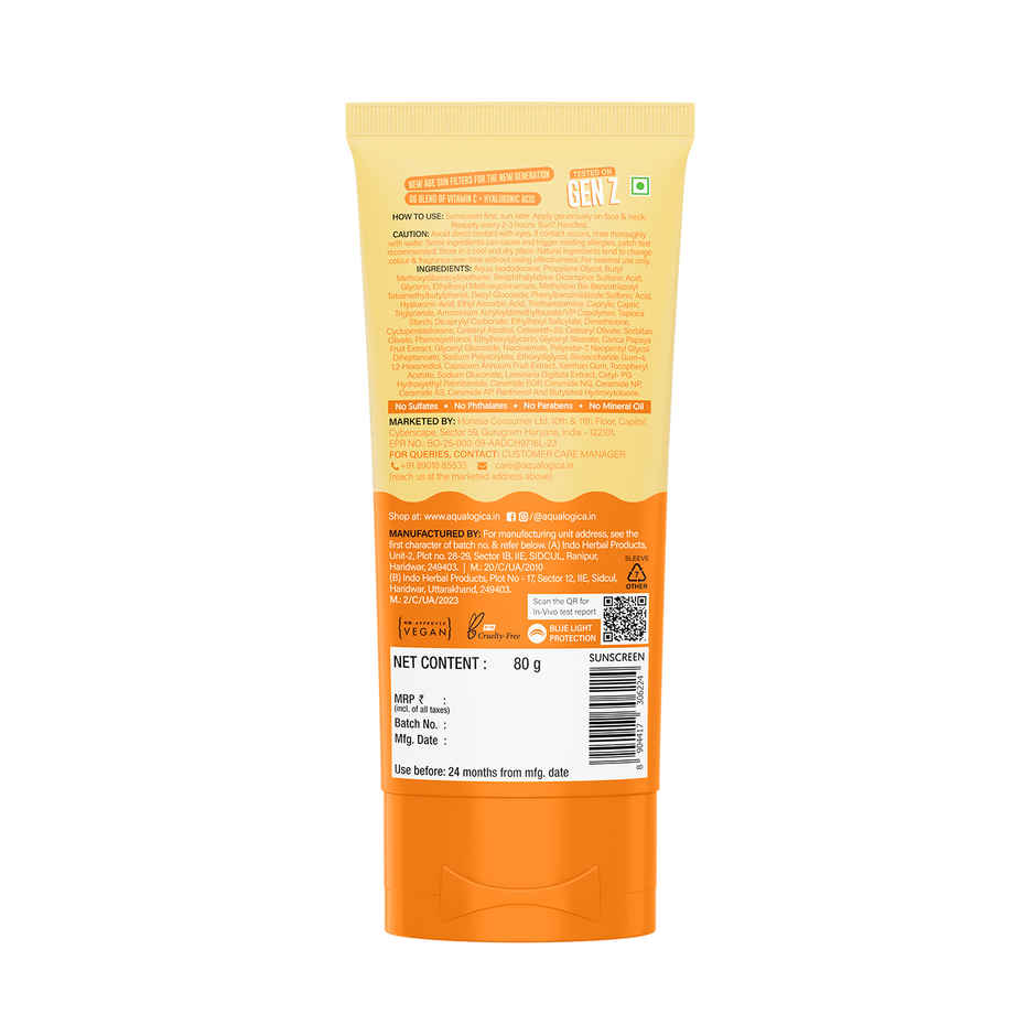 Aqualogica Glow+ Dewy Sunscreen SPF 50+PA++++ with Anti Pollution Factor (APF) | Papaya & Vitamin C Combo