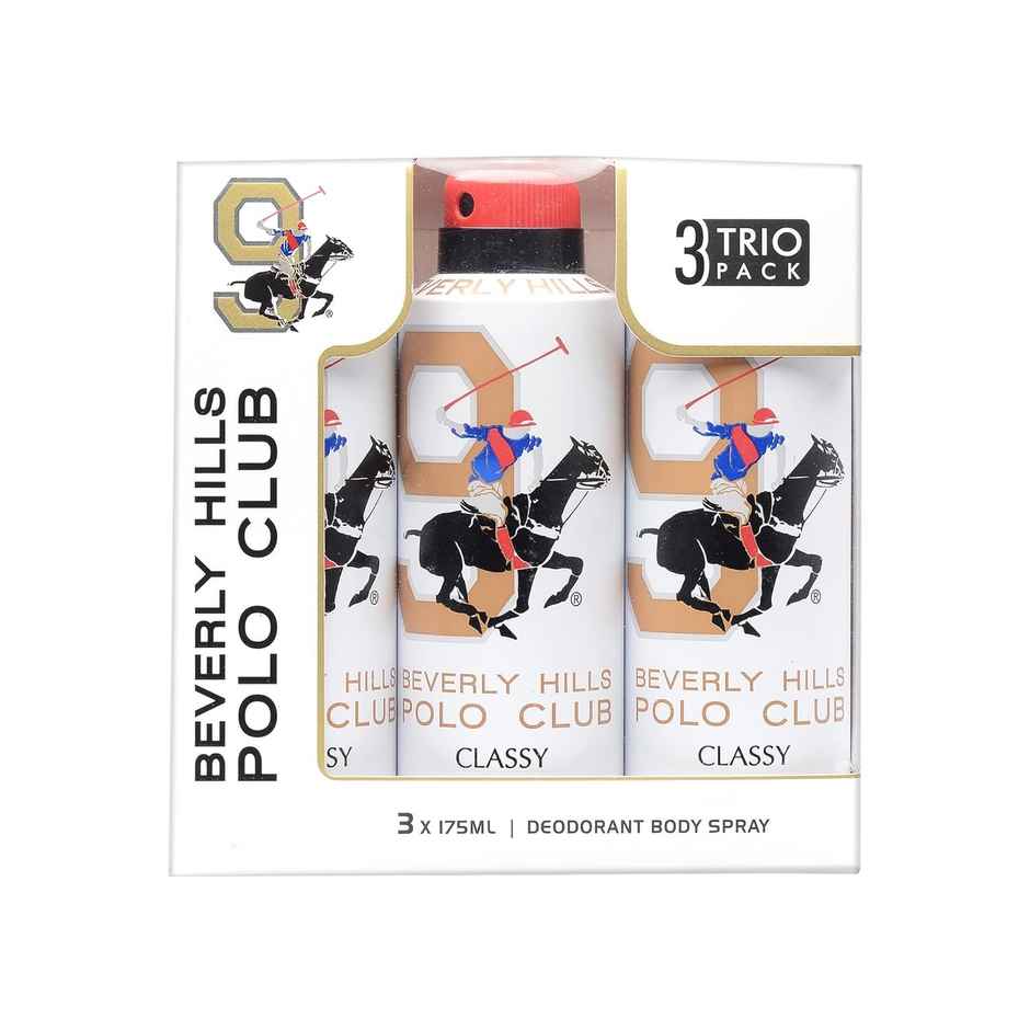 Beverly Hills Polo Club No. 9 TRIO Pack Classy Deodorant Body Spray For Men