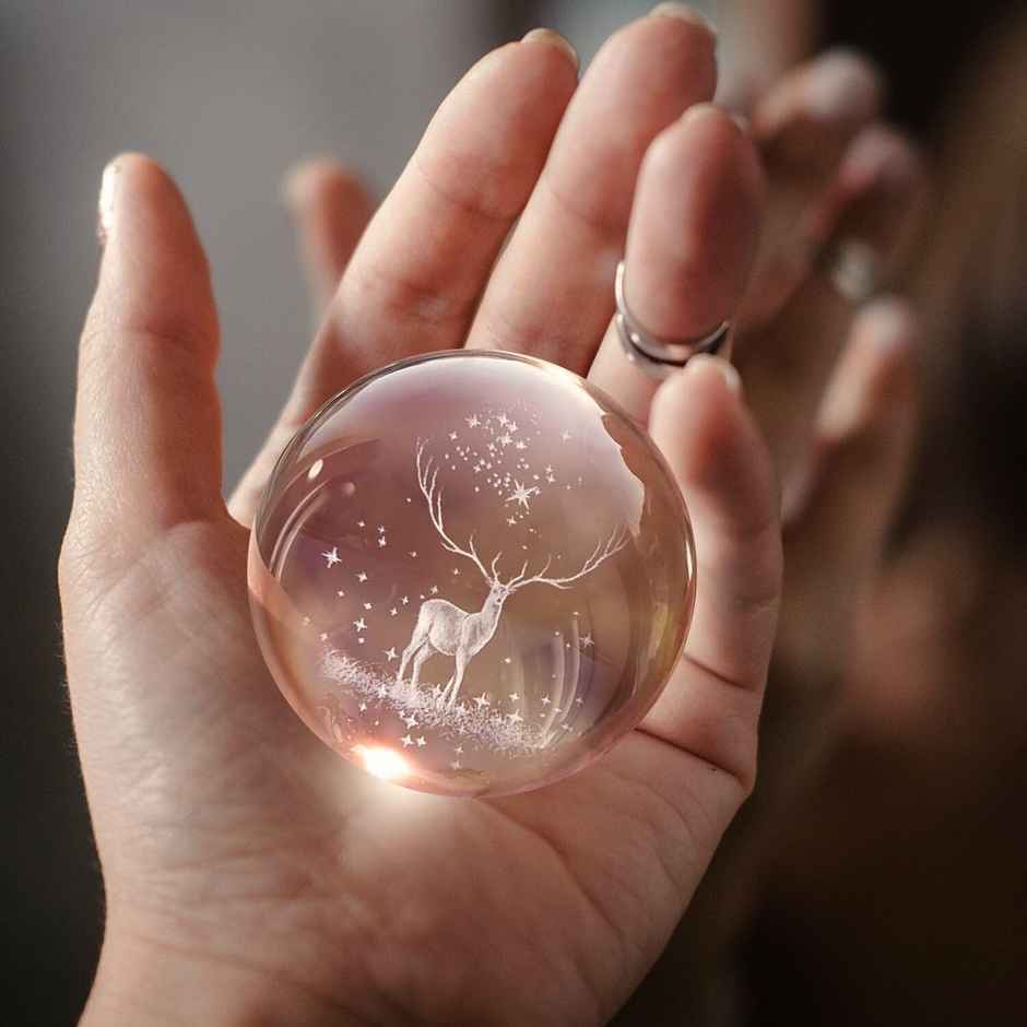 Hashwow Deer 3D Crystal Ball Night Light | 2.4 Inch LED Glass Lamp with Wooden Base|Gift