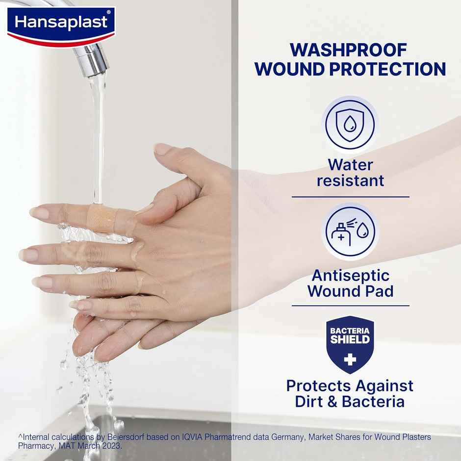 Hansaplast Washproof Antiseptic Plaster Strips Waterproof Bandage For Cuts & Wounds First-Aid