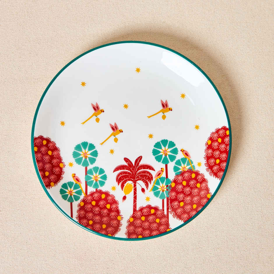 Chumbak Saanjh Snack Ceramic Plates Gift Set | Cream & Red - 7 in