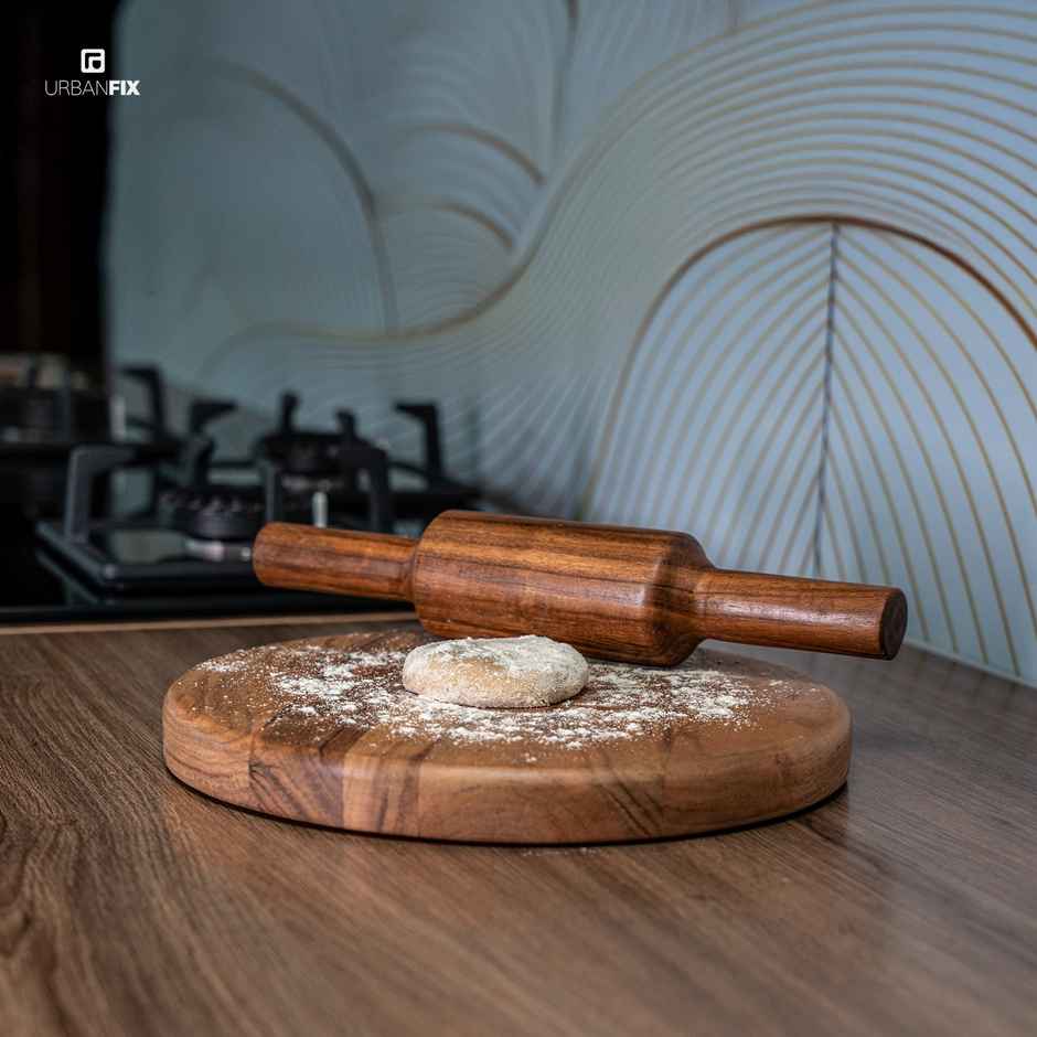 Urbanfix Single Block of Acacia Wood | Reversible Chakla Belan Chopping Board No Dyes or Polish
