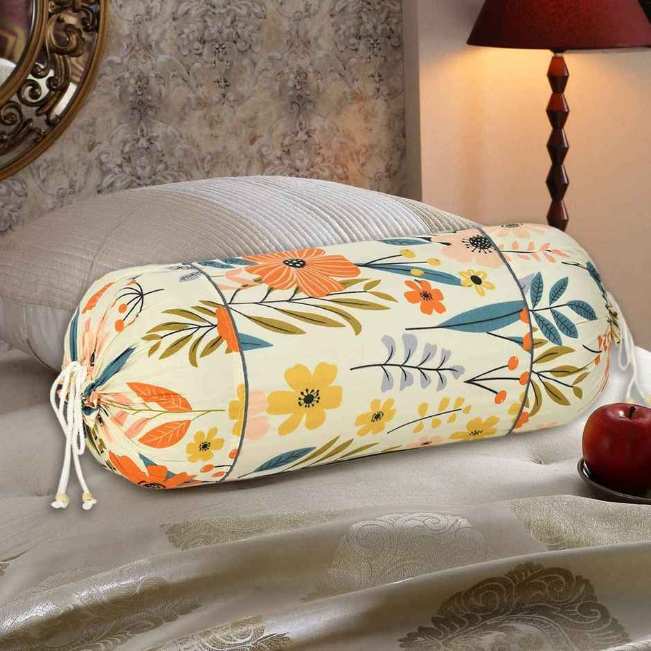Kuber Industries Floral Print Cotton Bolster Cover Set of 2 | 16"x32" (Cream)
