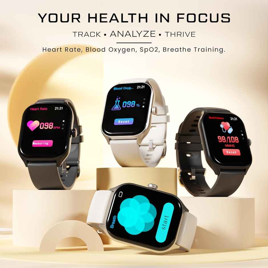 Hammer Polar 2.01 Inch IPS AOD Smart Watch Dual Mode Voice Assistant Rotating Crown Calling Black