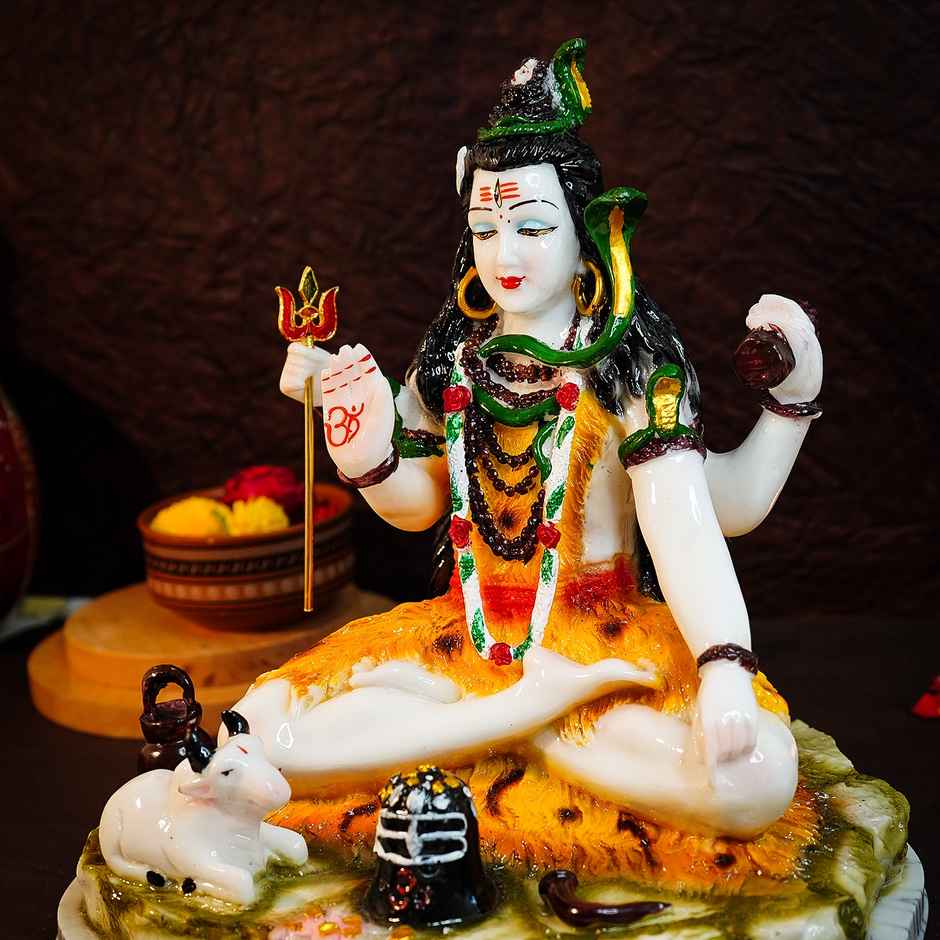 Ekhasa Big Size Marble Dust Lord Shiva Idol For Home | 1 ft | Handpainted Lord Siva Statue For