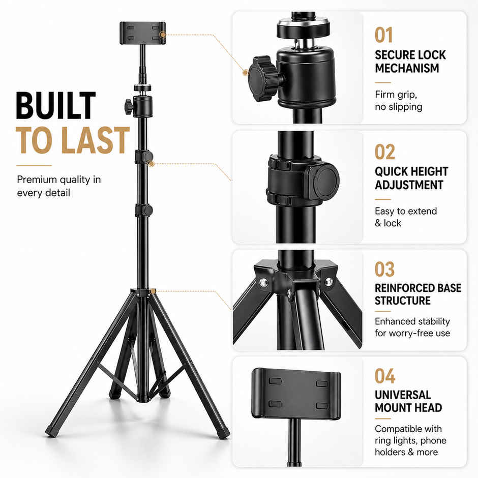 Bestor 7 Feet Adjustable Tripod Stand with Mobile Holder for Cameras