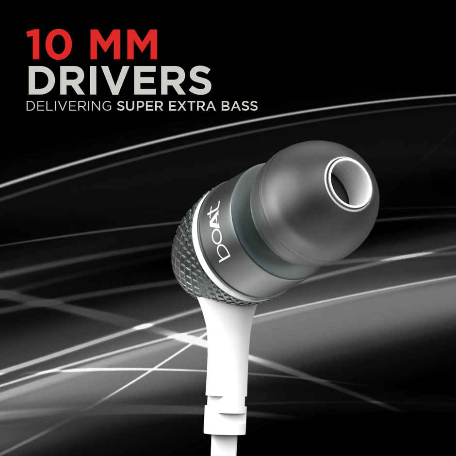 boAt Bassheads 180 in ear Earphones w/ Super Extra Bass, One Button Mic & Tangle Free Cable (White)