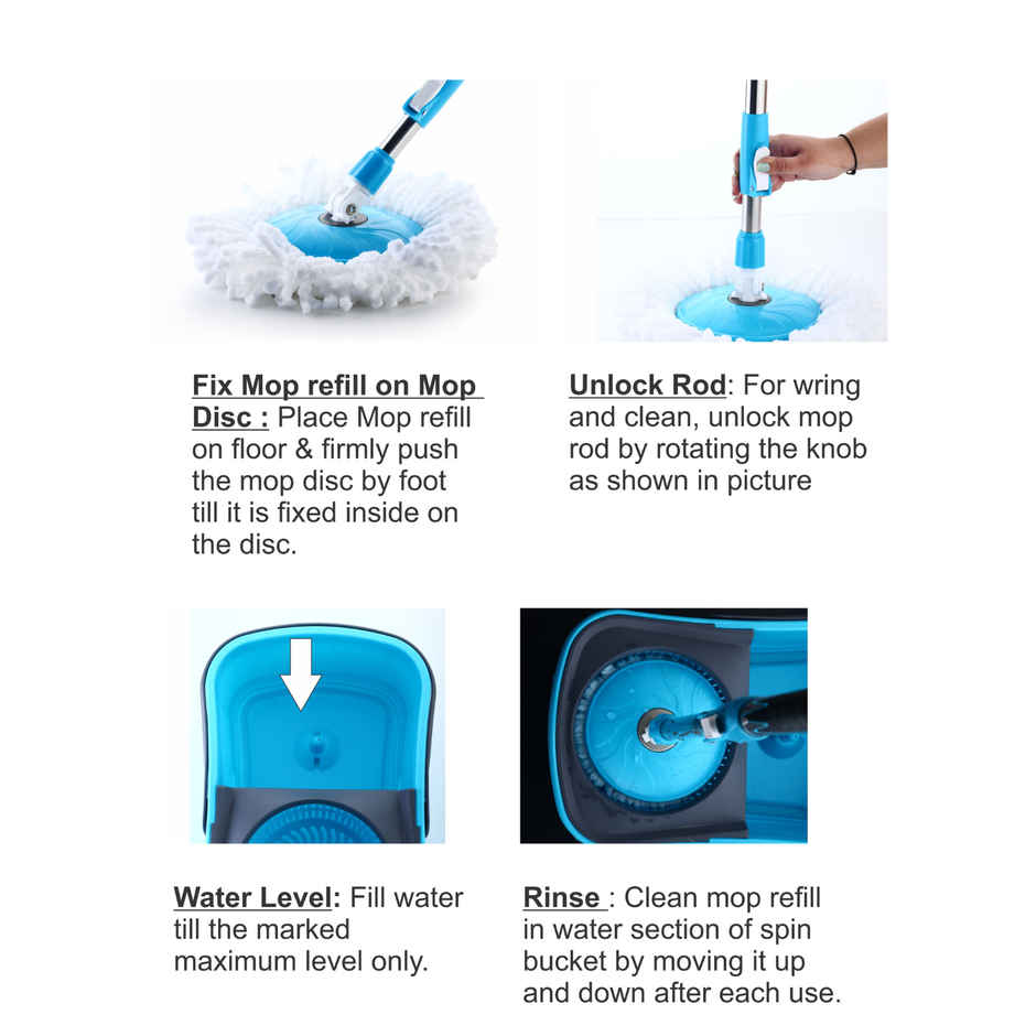 Proclean Elegant Bucket Spin Mop | With Telescopic Rod - 19-22 mm | With 2 Microfiber Mop