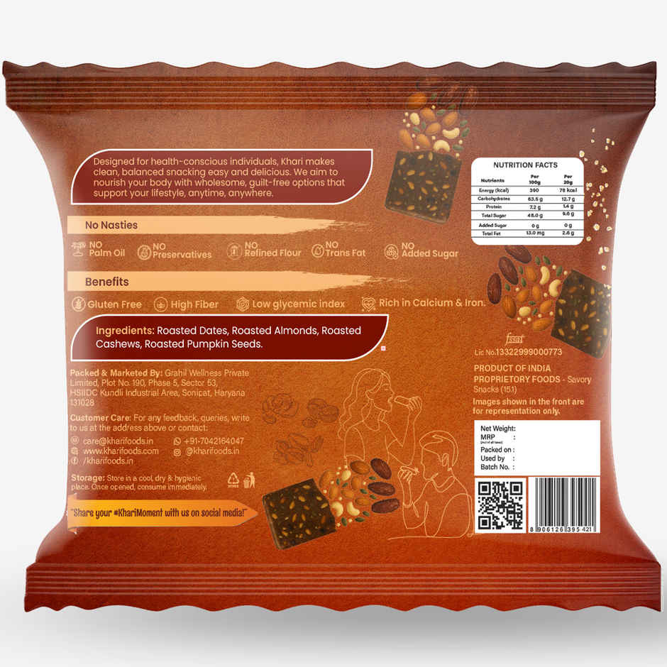 Khari Foods Mini Snack Bars | Nuts & Dates Energy Bar | Natural Ingredients