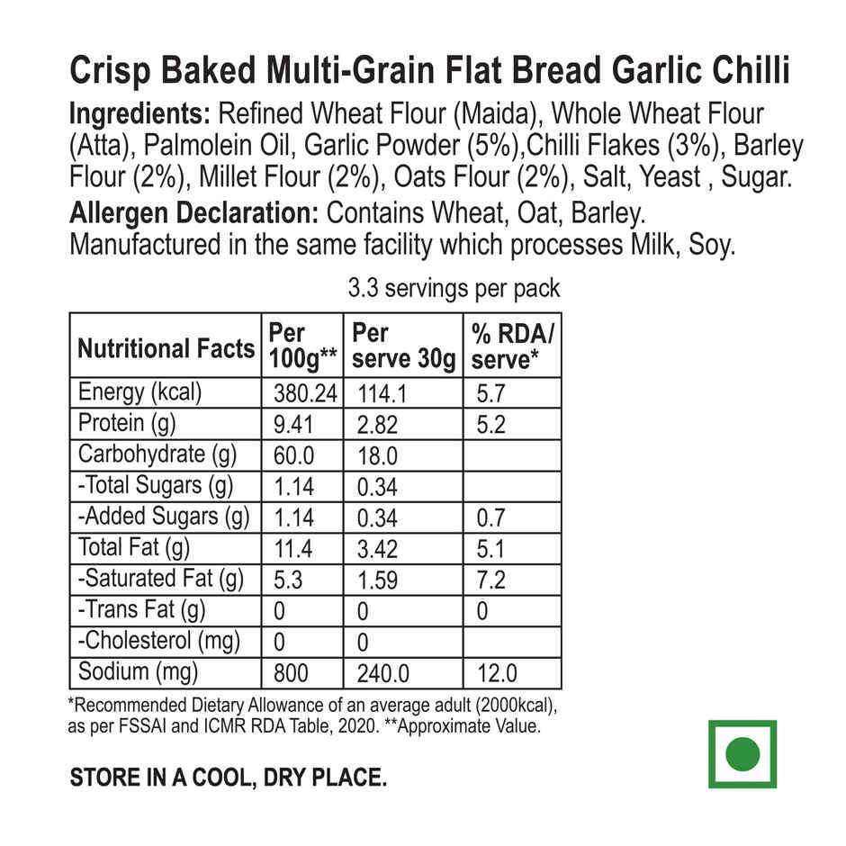 Wingreens Farms Crisp Baked Multi-Grain Flat Bread - Garlic Chilli