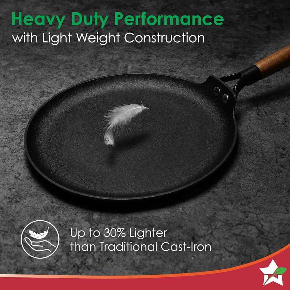 Wonderchef Pre-Seasoned Ferro Light 28Cm Dosa Tawa | 4Mm | Acacia Wooden Handles