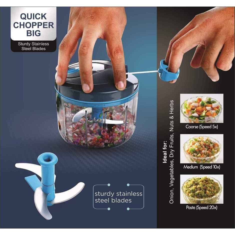 Signoraware Quick Chopper Big with 3 Steel Blades | 725 ml | Assorted