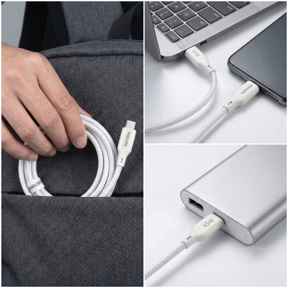 Philips DLC4130CW/94 65W USB Type-C to Type-C Fast Charging Cable | Nylon Braided | 1m