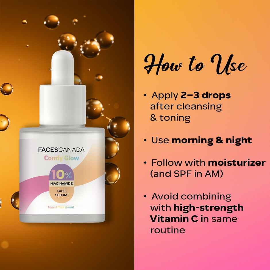 FACES CANADA Comfy Glow 10% Niacinamide Face Serum | Controls Oil | Fades Spots