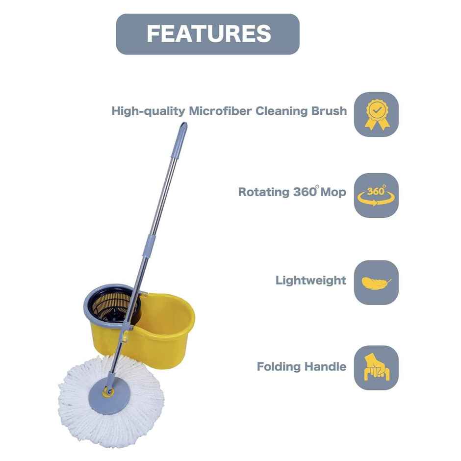 Esquire Elegant Blue 360 Spin Steel Bowl Bucket Mop Set With an Additional Refill - Color Blue