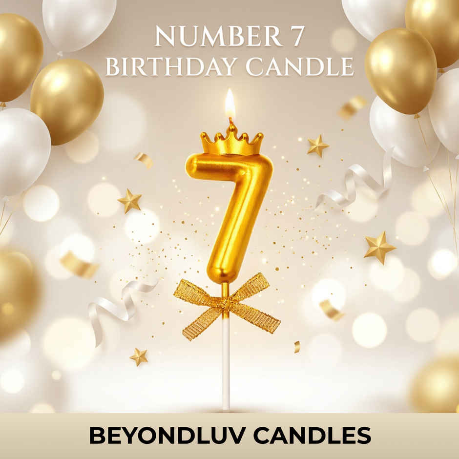 BeyondLuv Candles for Kids Birthday Party- 7 Golden Number Candle With Crown For Girls Boys Birthday
