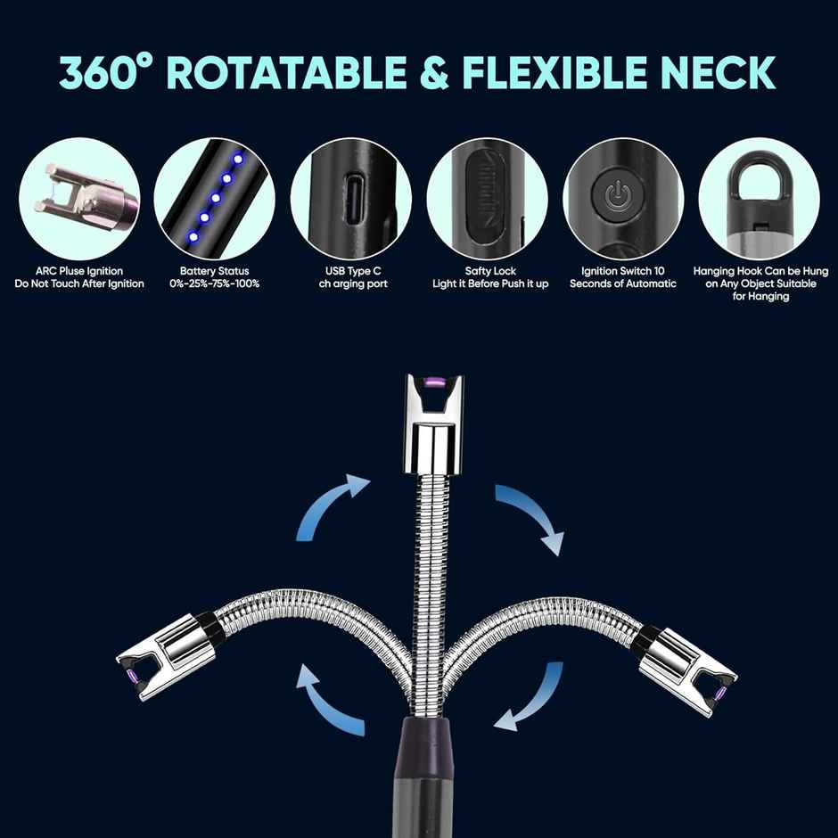 SOLARA Rechargeable Plasma Electric Gas Lighter | USB | 360 Flexible | Black