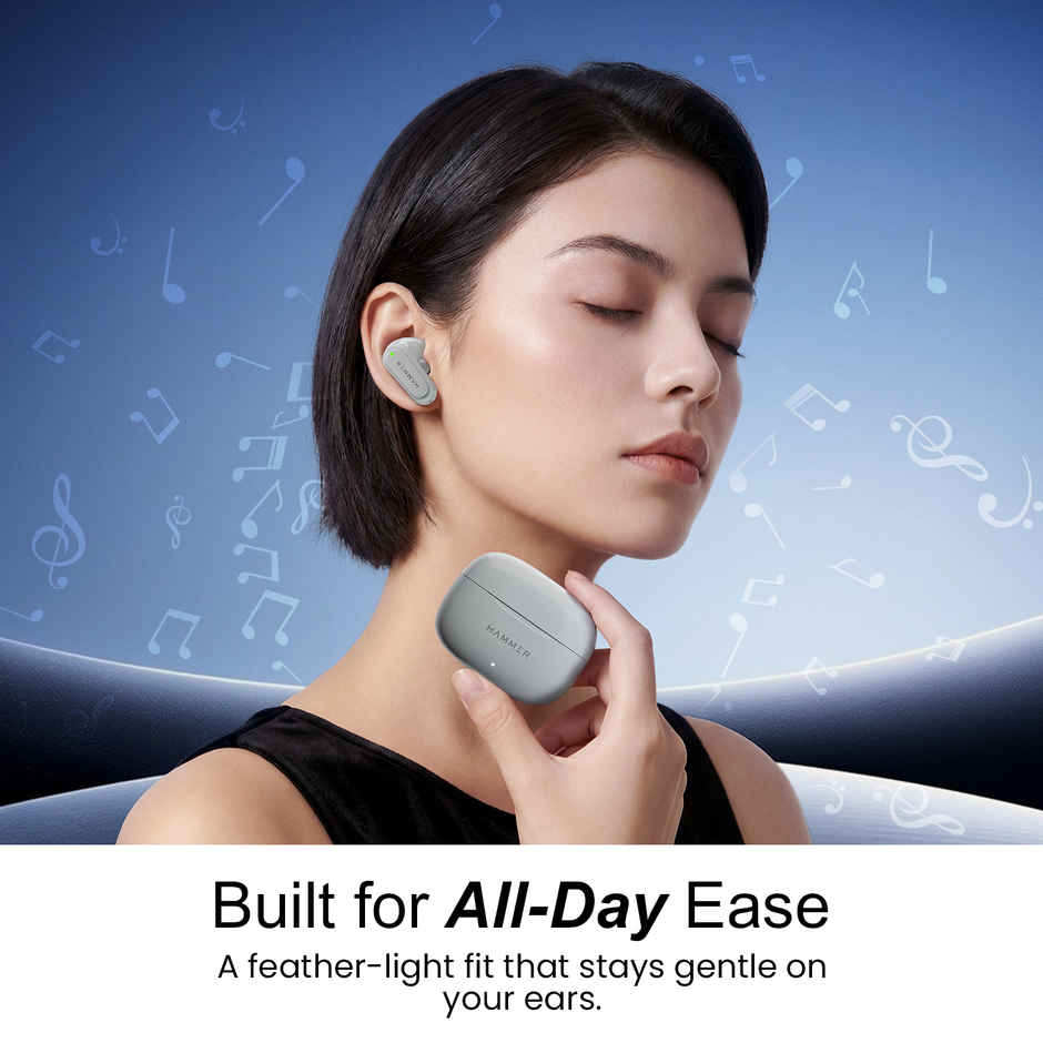 Hammer Airflow Neo TWS Earbuds | 80H Playtime | 13 mm Driver | Gaming Mode | Grey