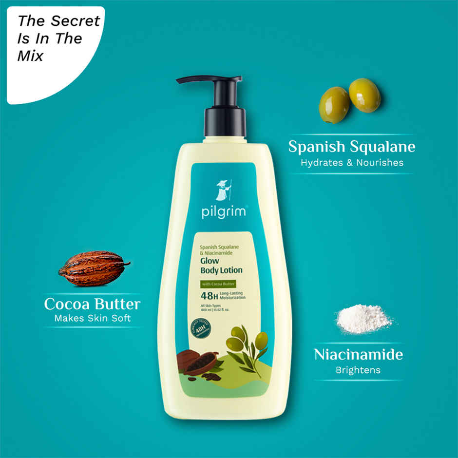 Pilgrim Spanish Squalane & Niacinamide Glow Body Lotion With Cocoa 48h Long-lasting Moisturization