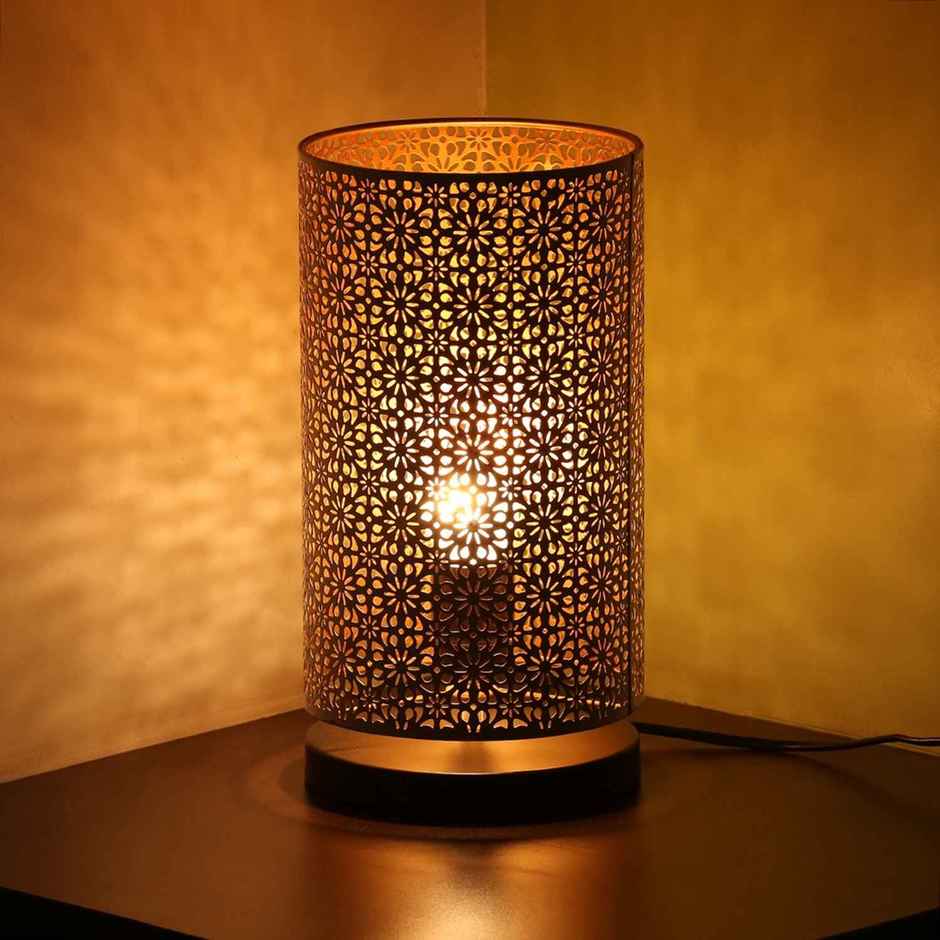 Exclusivelane Moroccan Shimmer Hand Etched Iron Table Lamp | 30.5 Cm | White