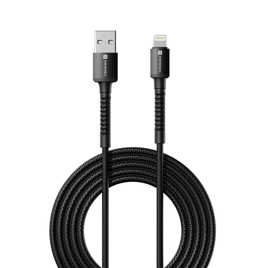 Portronics Konnect X 3A Unbreakable Nylon Braided USB to 8 Pin | Black - 2 m
