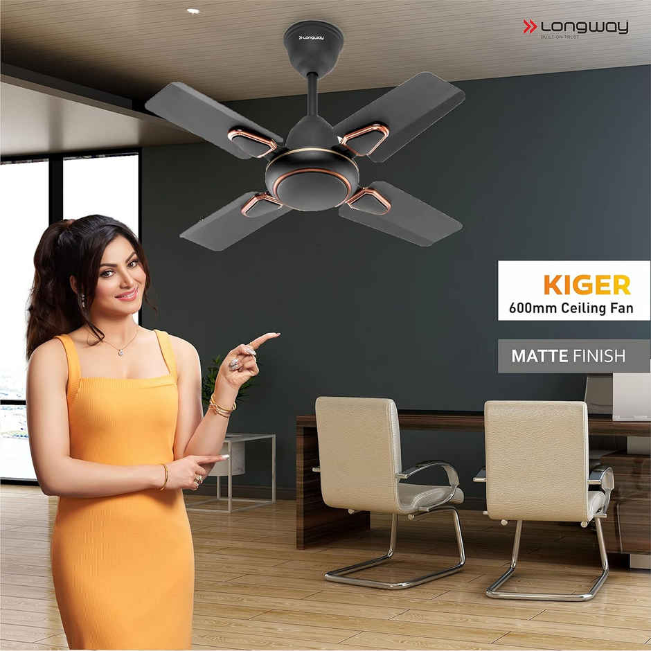 Longway Kiger P1 Ceiling Fan, 600mm/24 inch, Ultra High Speed, 4 Blade Anti-Dust Decorative Star Rated - Smoked Brown