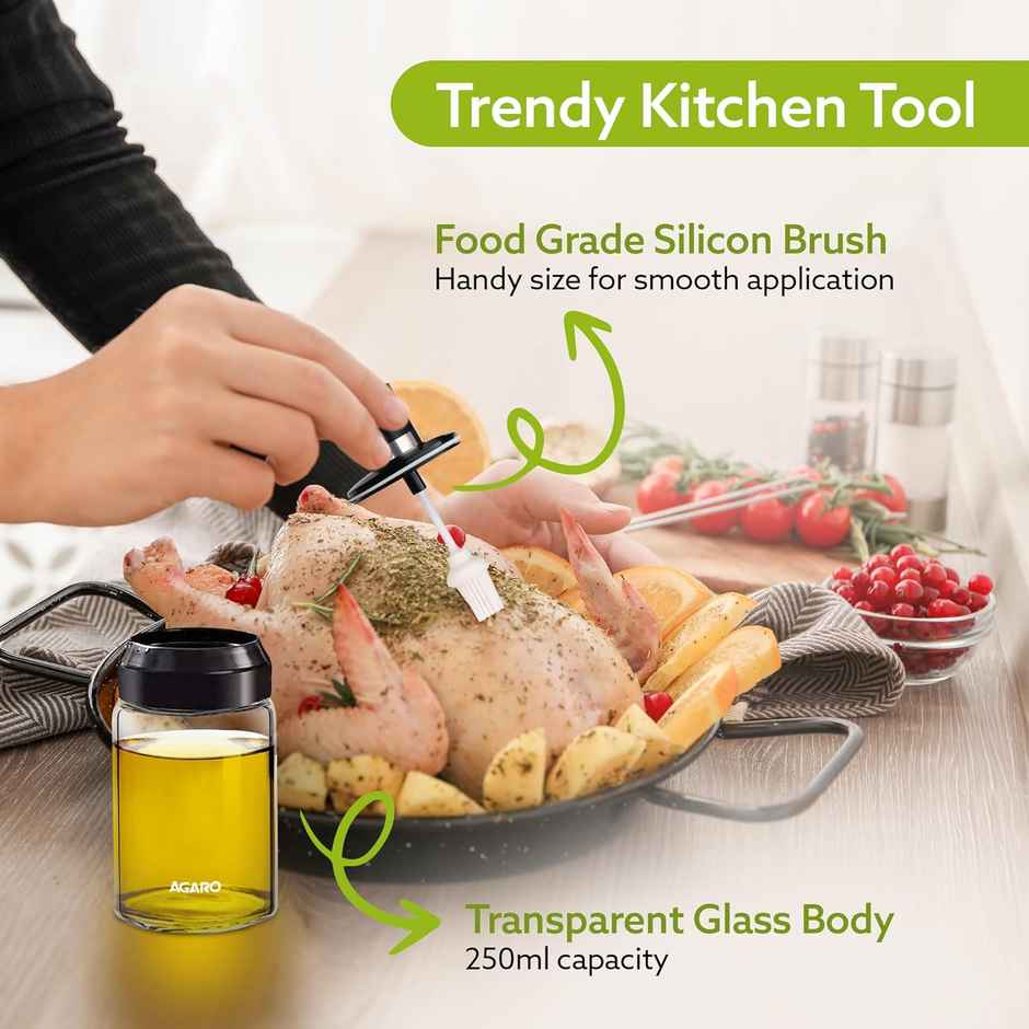 AGARO Elegant Glass Oil Bottle with Brush 250ml