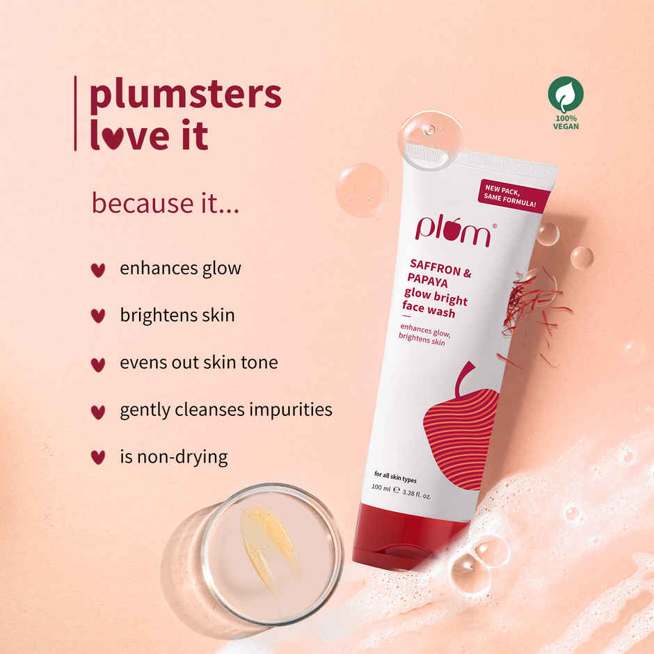 Plum Saffron & Papaya Glow Bright Face Wash 100% Vegan