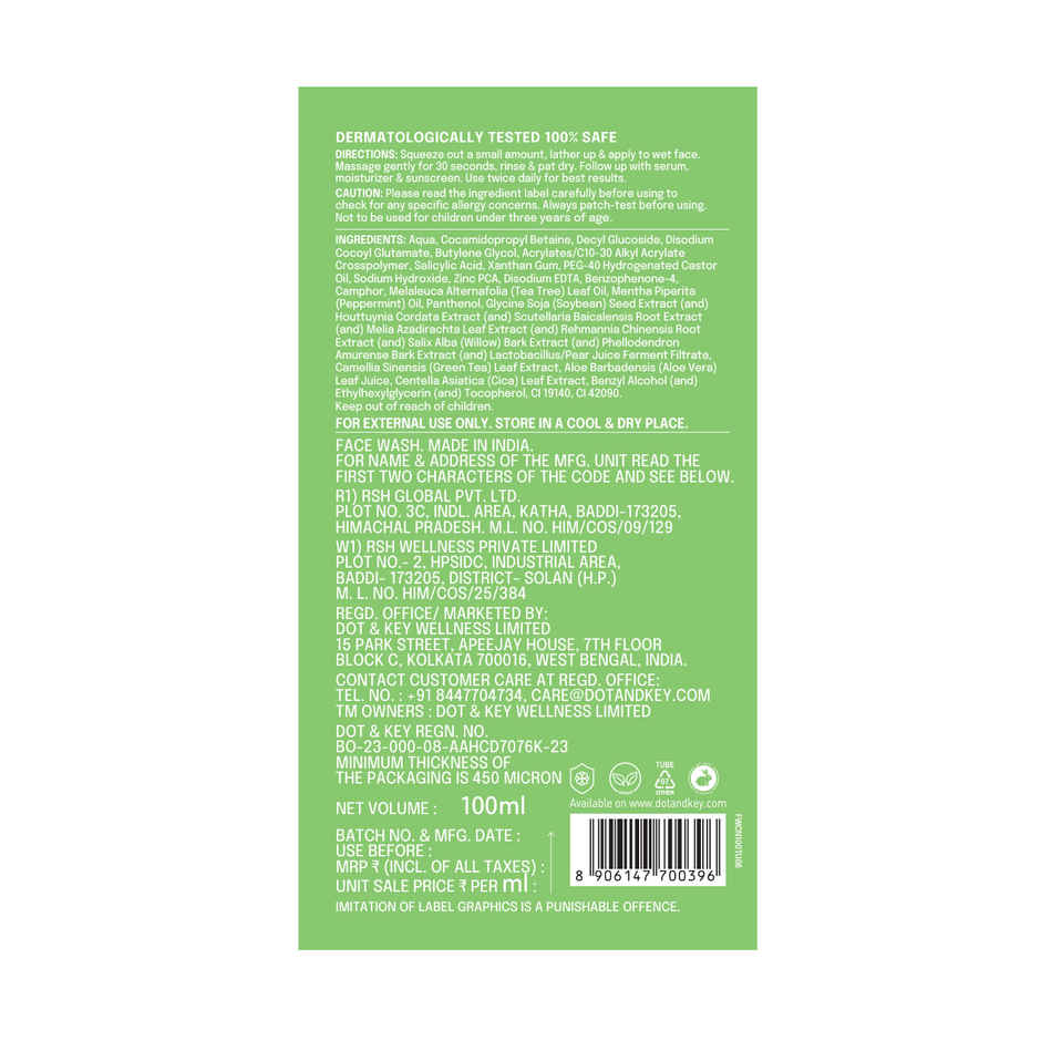 Dot & Key Cica Salicylic Face Wash With Tea Tree Oil For Oily Acne Prone Skin