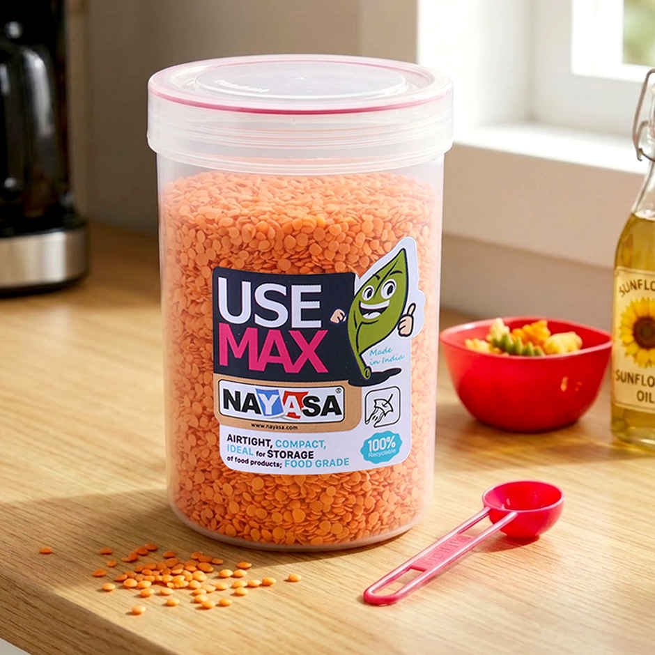 Nayasa Use Max Glaze BPA Free Food Grade Airtight Kitchen Storage Stackable Containers | Pink - 2 L